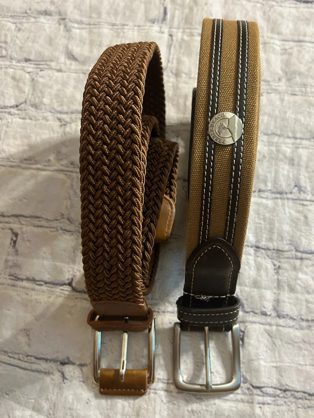 PEBBLE BEACH GENUINE LEATHER CANVAS SIZE 38 CARMEL BROWN STRETCH BELTS